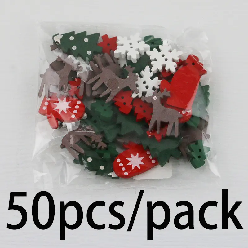 (50 Pcs/pack) 1-3cm Christmas Tree Glove Chip Mixed Decorative Wood Chips Christmas Hanging Decoration Colorful Elk Gift Label