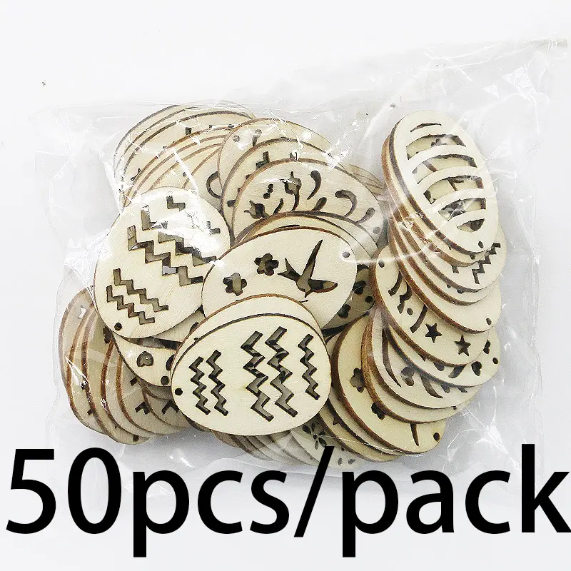 (50pcs/pack) 37 * 28mm Easter Wooden Egg Display Window Scene Decoration Atmosphere Creative Handmade Goods DIY Painting Retro