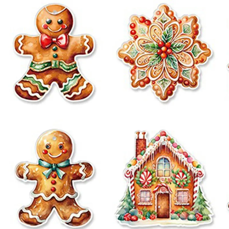 (12 Pcs/pack) Gingerbread Man Paper Pendant Christmas Stickers Decorations Graffiti Sticker New Year Decoration Decals Banner