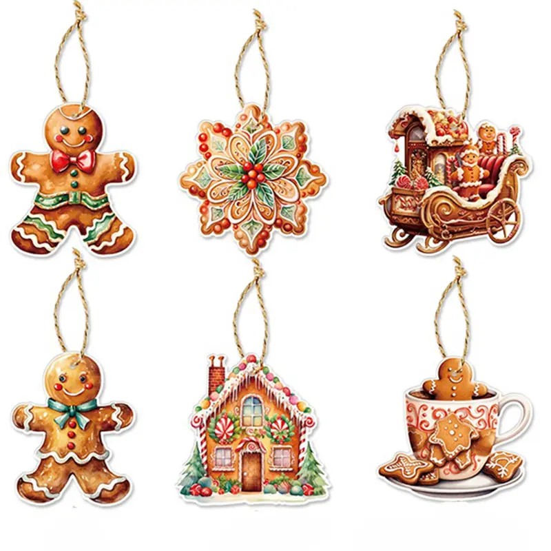 (12 Pcs/pack) Gingerbread Man Paper Pendant Christmas Stickers Decorations Graffiti Sticker New Year Decoration Decals Banner