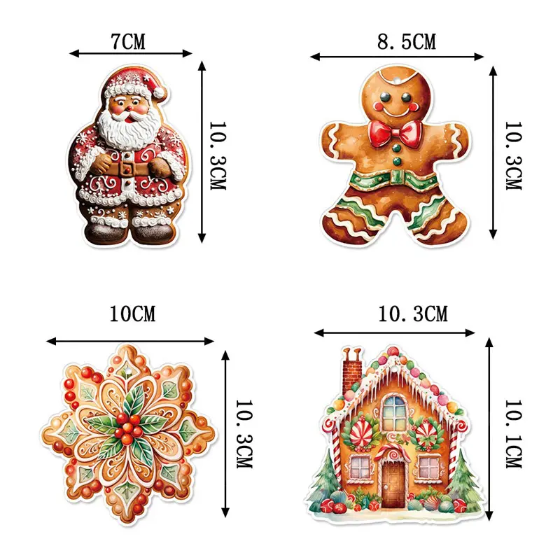 (12 Pcs/pack) Gingerbread Man Paper Pendant Christmas Stickers Decorations Graffiti Sticker New Year Decoration Decals Banner