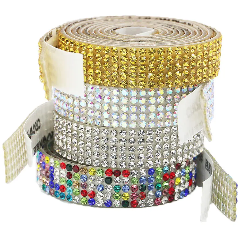 (1yard/pack) 11mm Self-adhesive Glass Rhinestone Sticker Ribbon Bag Clothing Sewing Accessories Festival Party Decoration DIY Sh