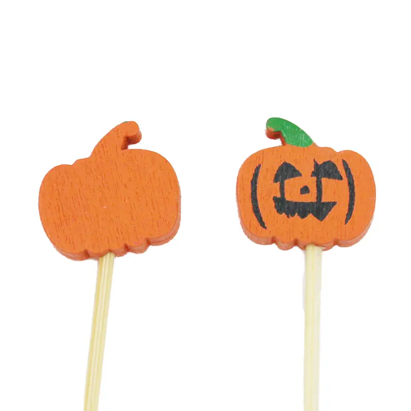 (100 Pieces/pack) 12cm Halloween Bamboo Sticks Decoration Fruit Scene Decoration Pumpkin Toothpick Atmosphere Funny Creative DIY