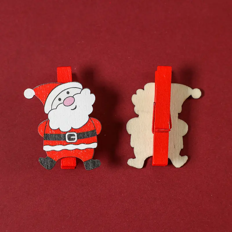 (6 Pcs/pack)4.5CM Christmas Decoration Wooden Clip Festive New Year Santa Snowflake Clip Hairpin Party Wedding Decoration Diy