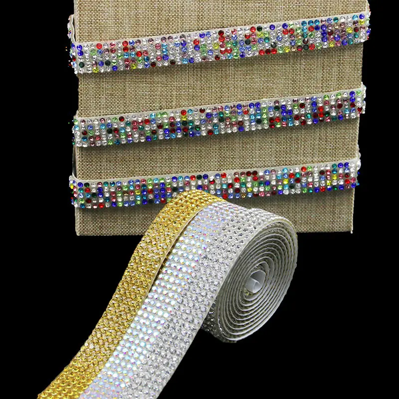 (1yard/pack) 11mm Self-adhesive Glass Rhinestone Sticker Ribbon Bag Clothing Sewing Accessories Festival Party Decoration DIY Sh