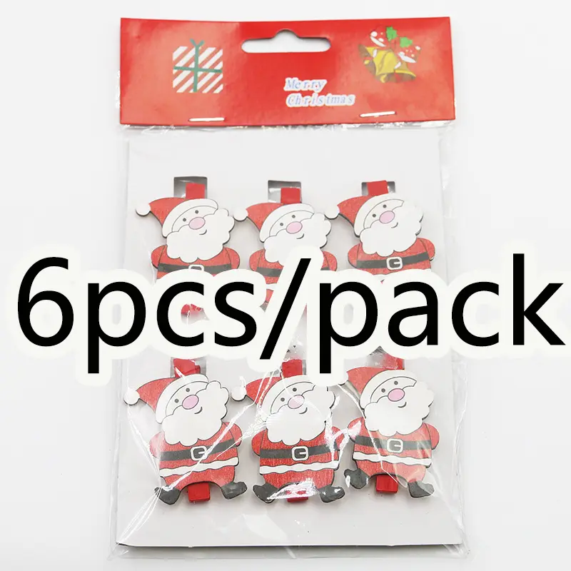 (6 Pcs/pack)4.5CM Christmas Decoration Wooden Clip Festive New Year Santa Snowflake Clip Hairpin Party Wedding Decoration Diy