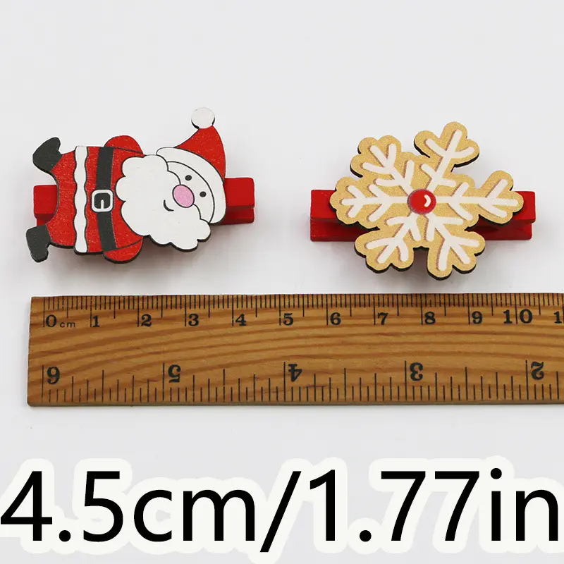 (6 Pcs/pack)4.5CM Christmas Decoration Wooden Clip Festive New Year Santa Snowflake Clip Hairpin Party Wedding Decoration Diy
