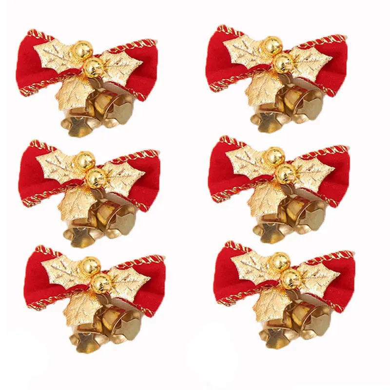 (10pcs) 5cm Gold Bow Bells Decorations Handwork Christmas Tree Pendant New Year Holiday Party Decoration