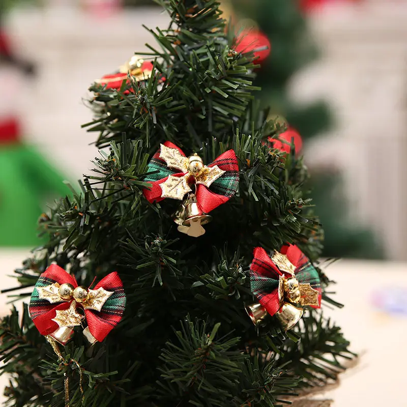 (10pcs) 5cm Gold Bow Bells Decorations Handwork Christmas Tree Pendant New Year Holiday Party Decoration