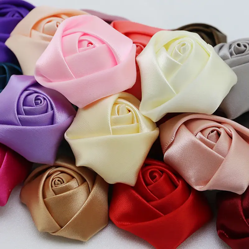 (20Pcs/pack)40mm High Quality Satin Three-dimensional Rose Artificial Flower Wedding Party Dress Decoration Scrapbook DIY Ribbon