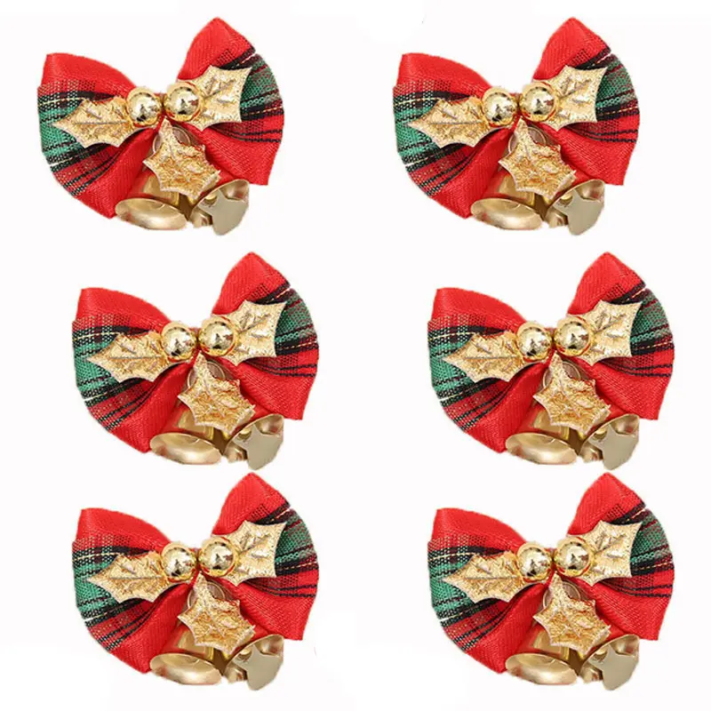 (10pcs) 5cm Gold Bow Bells Decorations Handwork Christmas Tree Pendant New Year Holiday Party Decoration