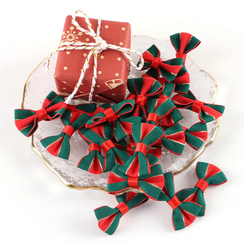 (30 Pcs/pack)22*38mm Stripes Grosgrain Ribbon Christmas Bow Holiday Decoration Gift Wrapper Christmas Lootabgs DIY