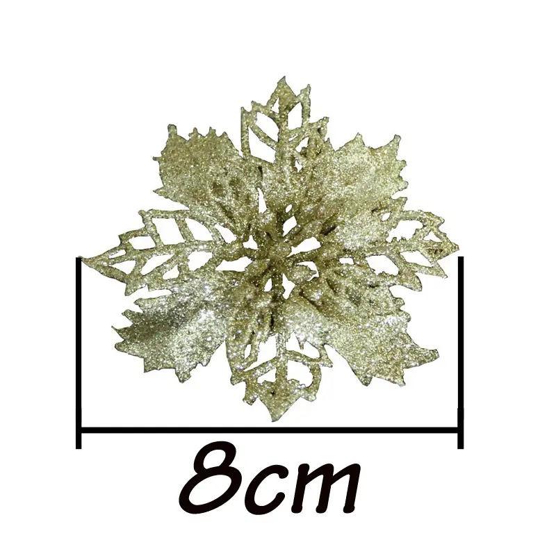 (10Pcs/pack) Artificial Christmas Tree Flower Glitter Decorations Xmas Ornaments New Year Gift Wedding Flower Head