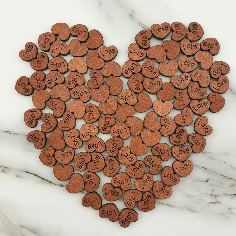 100pcs/pack Love Buttons Children's Patch Puzzle Wooden Buttons DIY Handmade Accessories Non-porous Heart-shaped Stickers