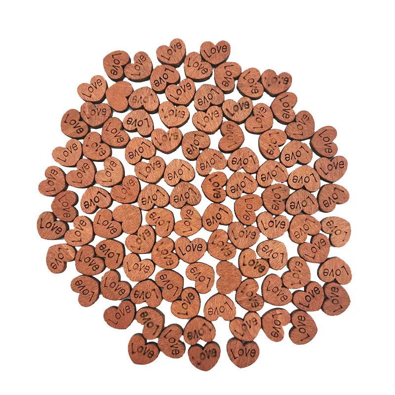 100pcs/pack Love Buttons Children's Patch Puzzle Wooden Buttons DIY Handmade Accessories Non-porous Heart-shaped Stickers