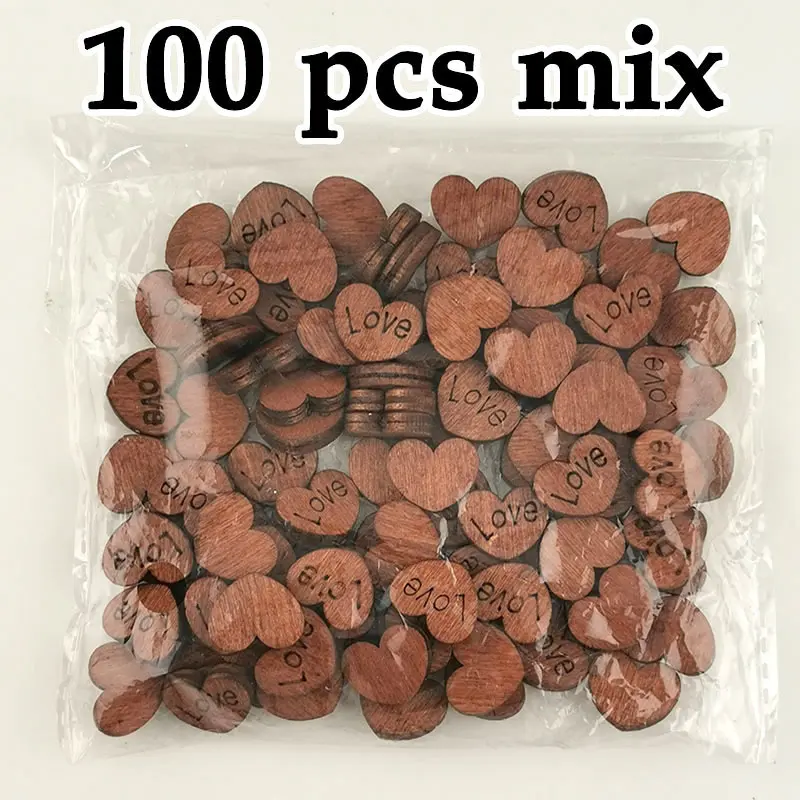 100pcs/pack Love Buttons Children's Patch Puzzle Wooden Buttons DIY Handmade Accessories Non-porous Heart-shaped Stickers