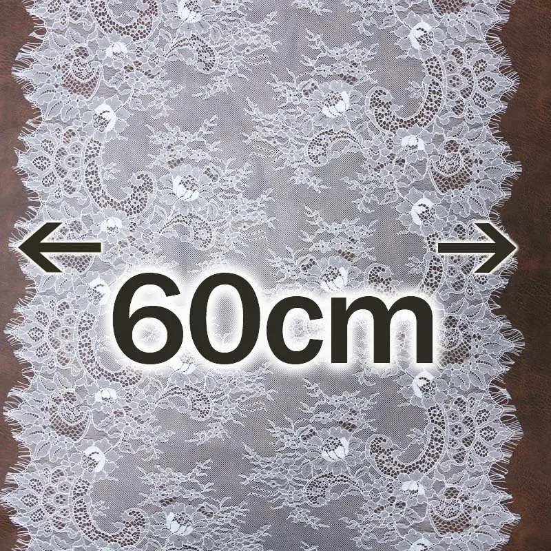 (3 meters/lot) 60cm Floral Embroidered Eyelash Lace Ribbon Clothing Accessories Lace Material Handmade DIY Craft Fabric