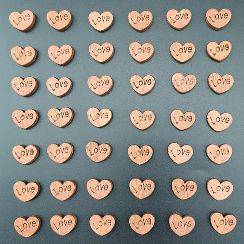 100pcs/pack Love Buttons Children's Patch Puzzle Wooden Buttons DIY Handmade Accessories Non-porous Heart-shaped Stickers