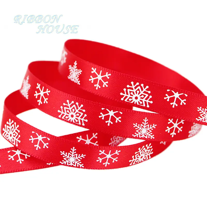 (25yards/50yards)/Roll 10mm Red Green Printed Snowflake Satin Ribbon Christmas Gift Ribbons Party decoration DIY