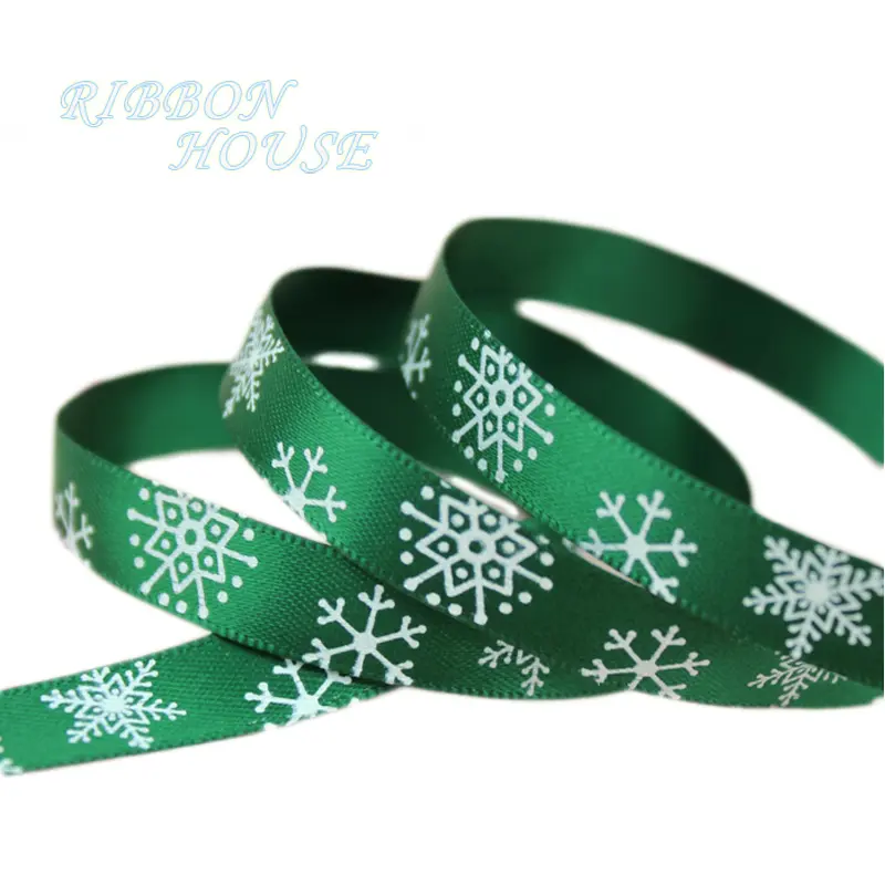 (25yards/50yards)/Roll 10mm Red Green Printed Snowflake Satin Ribbon Christmas Gift Ribbons Party decoration DIY