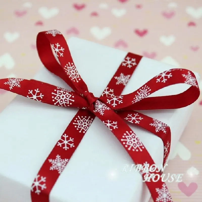 (25yards/50yards)/Roll 10mm Red Green Printed Snowflake Satin Ribbon Christmas Gift Ribbons Party decoration DIY