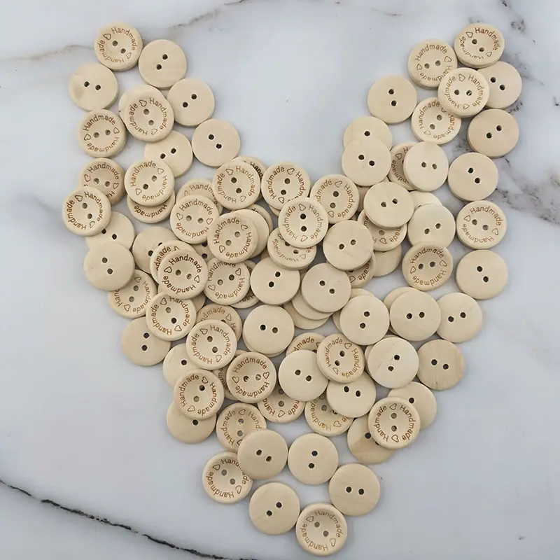 (100 pcs/pack) 2 Holes 20mm Size Wood Buttons For Craft Round Clothing Sewing Scrapbook DIY Home Decoration handmade