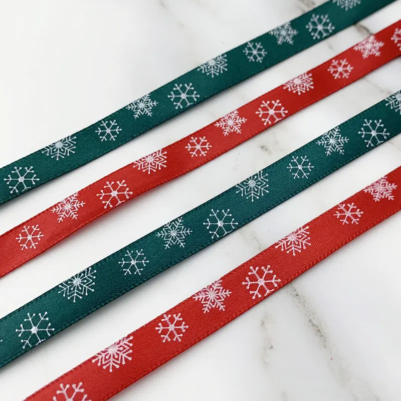 (25yards/50yards)/Roll 10mm Red Green Printed Snowflake Satin Ribbon Christmas Gift Ribbons Party decoration DIY