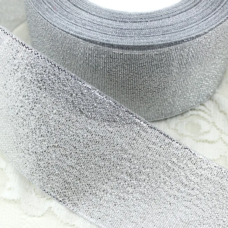 (25 Yards/roll) 2''(50mm) Gold And Silver Christmas Gift Packaging Ribbon High Quality Wedding Shiny Metallic Glitter Ribbon