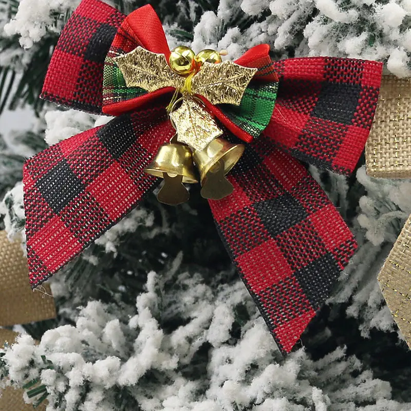 (5 Pcs/pack) 8cm Checkered Cloth Christmas Bow Xmas Tree Bell Bows Home Hair Accessories Tie Decoration Gift Packaging DIY Phone