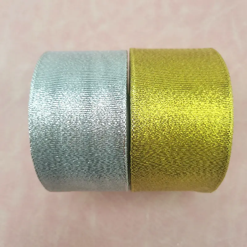(25 Yards/roll) 2''(50mm) Gold And Silver Christmas Gift Packaging Ribbon High Quality Wedding Shiny Metallic Glitter Ribbon