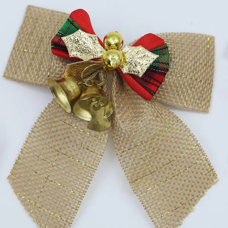 (5 Pcs/pack) 8cm Checkered Cloth Christmas Bow Xmas Tree Bell Bows Home Hair Accessories Tie Decoration Gift Packaging DIY Phone