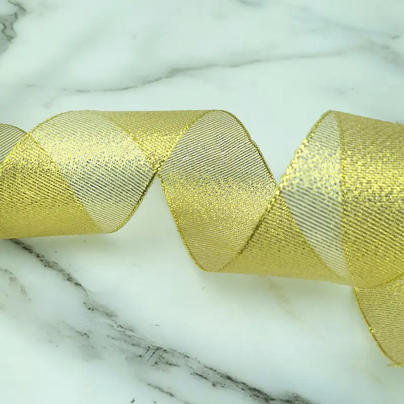 (25 Yards/roll) 2''(50mm) Gold And Silver Christmas Gift Packaging Ribbon High Quality Wedding Shiny Metallic Glitter Ribbon