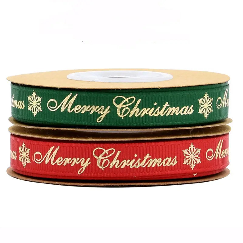 (25 yards/lot) 10mm/25mm Bronzing grosgrain ribbon DIY hair accessories Holiday decoration gift wrapping Christmas webbing