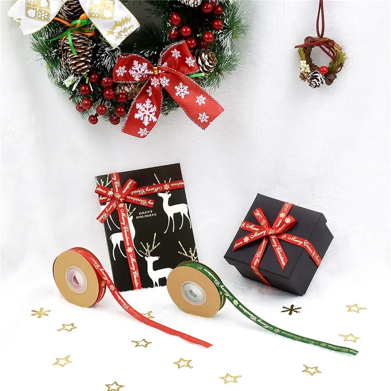 (25 yards/lot) 10mm/25mm Bronzing grosgrain ribbon DIY hair accessories Holiday decoration gift wrapping Christmas webbing