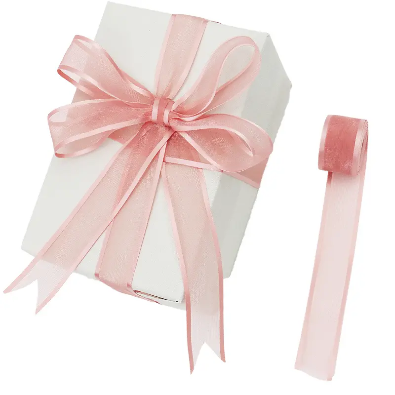 (5Meter/pack) 2.5cm Wide Edge Ribbon Organza Ribbons Christmas Hair Bows Gift Box Craft Fast Delivery Handmade