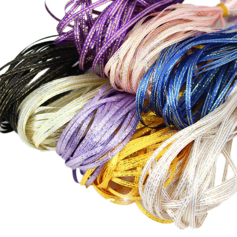 (40 meters/lot) 1/8'' (3mm) Gold Edge Satin ribbons wholesale DIY Jewelry Decorative Accessories Key Bag