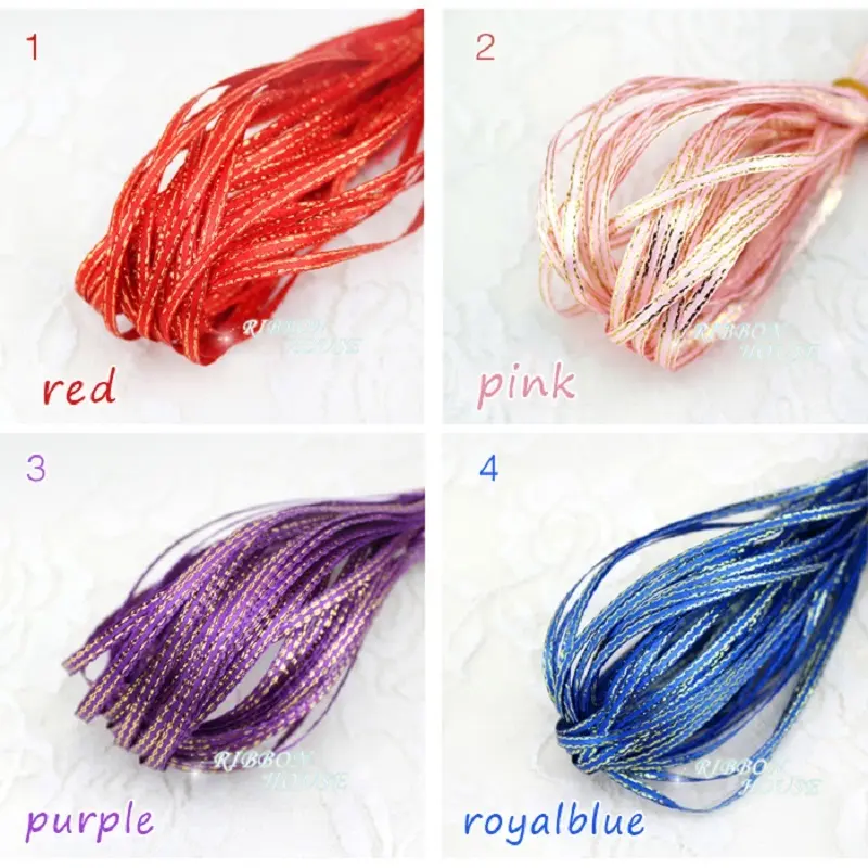 (40 meters/lot) 1/8'' (3mm) Gold Edge Satin ribbons wholesale DIY Jewelry Decorative Accessories Key Bag
