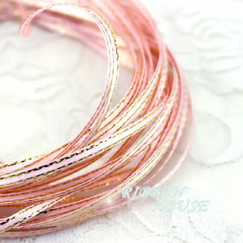 (40 meters/lot) 1/8'' (3mm) Gold Edge Satin ribbons wholesale DIY Jewelry Decorative Accessories Key Bag