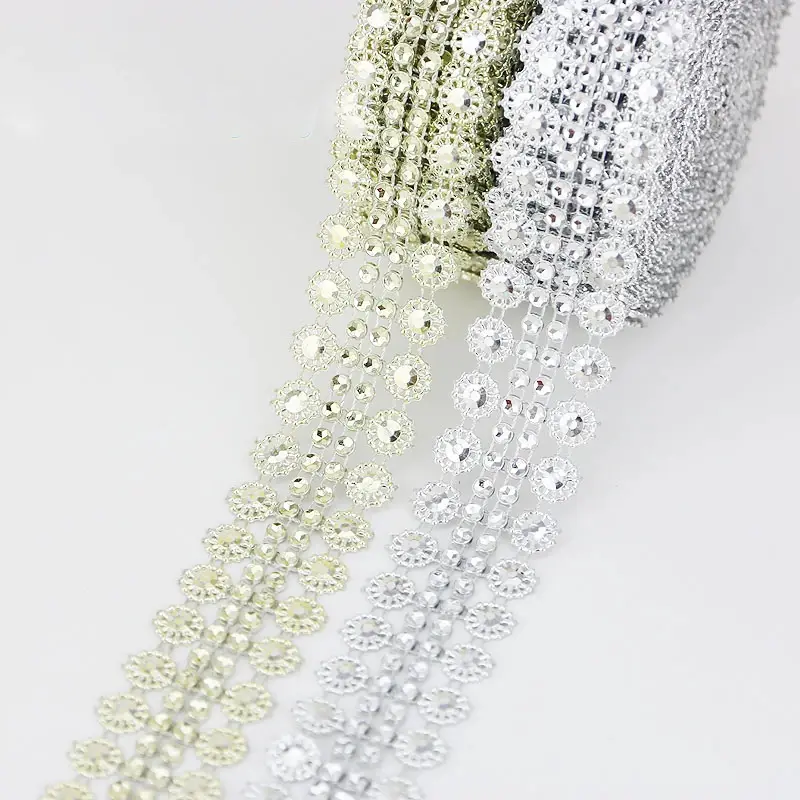 （5yards/lot）Hollow gold and silver plum blossoms drill plastic handmade material double row mesh drill hollow