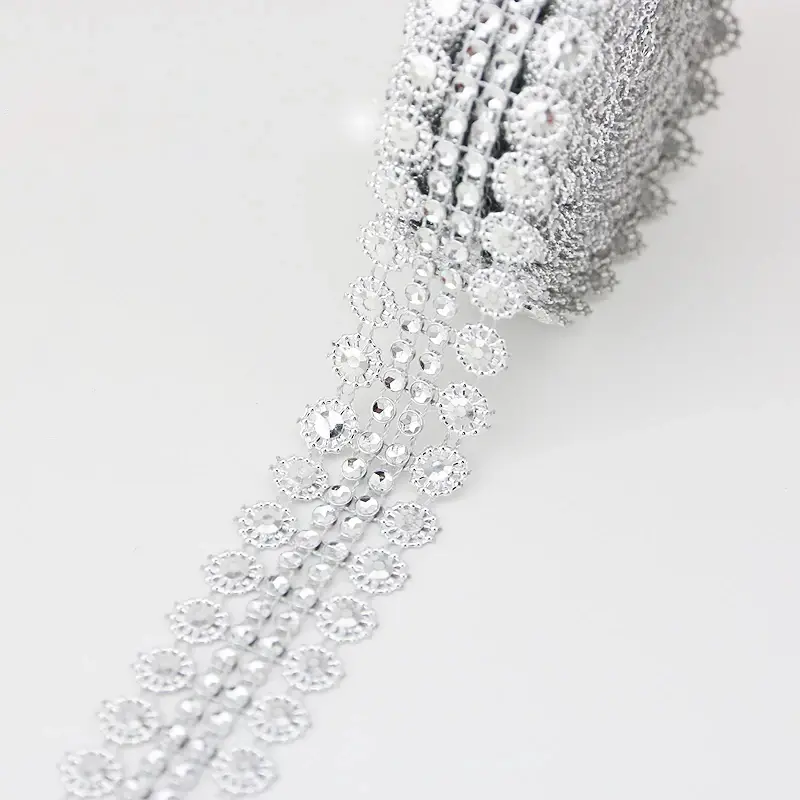 （5yards/lot）Hollow gold and silver plum blossoms drill plastic handmade material double row mesh drill hollow