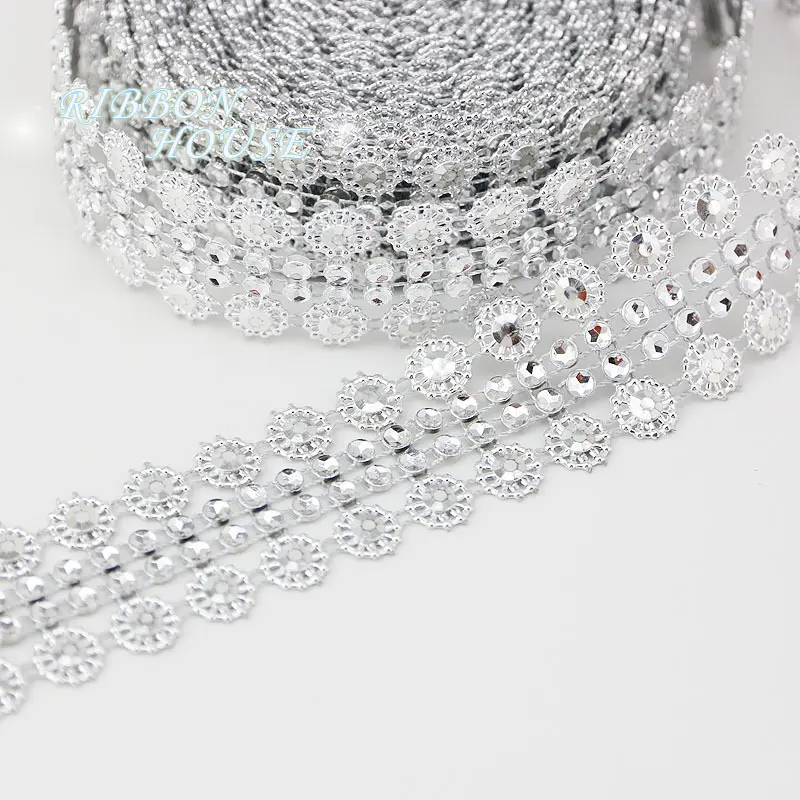 （5yards/lot）Hollow gold and silver plum blossoms drill plastic handmade material double row mesh drill hollow