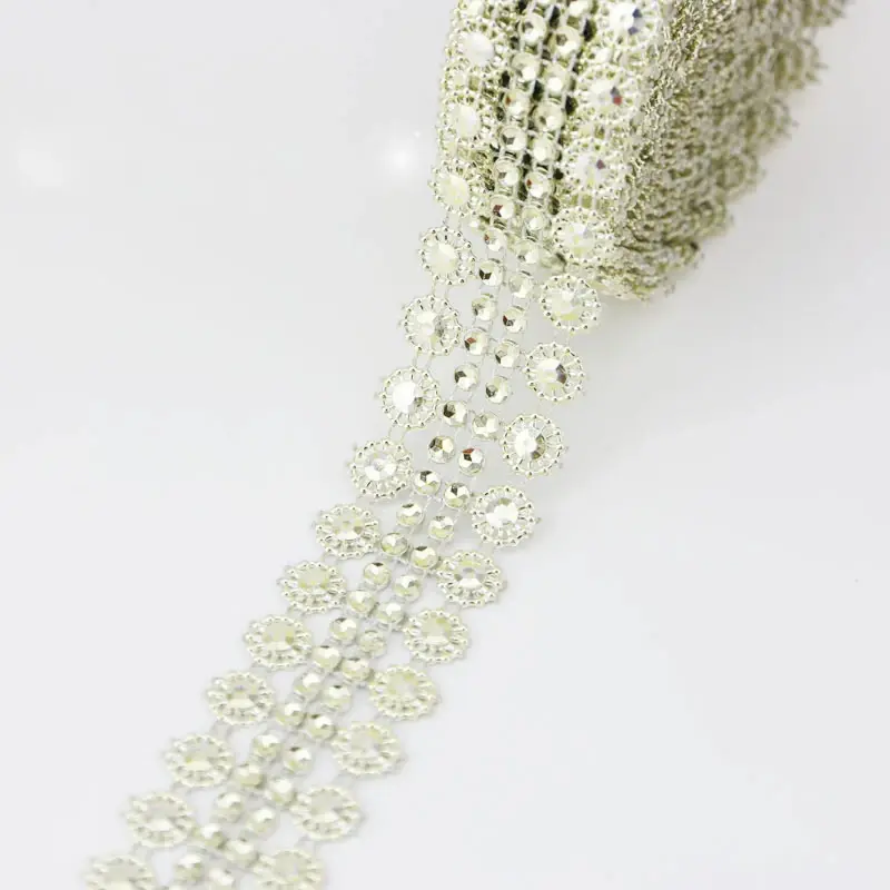 （5yards/lot）Hollow gold and silver plum blossoms drill plastic handmade material double row mesh drill hollow