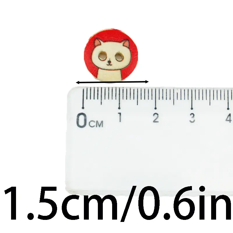 (100 Pcs/pack) 15mm 2-Hole Round Cat Pattern Wood Buttons for Kids Sweaters Flatback Style Button DIY Holiday Decorations