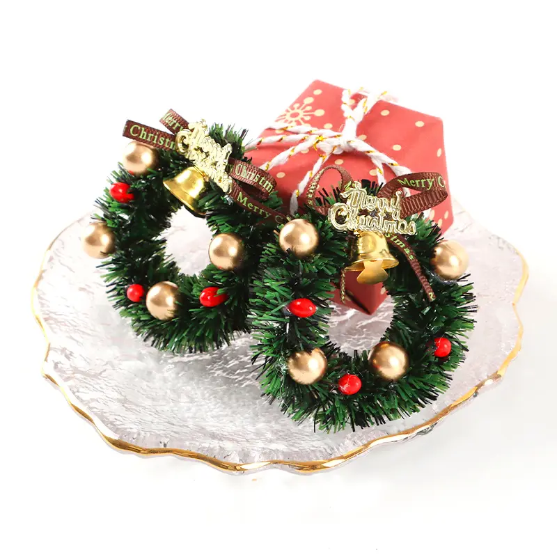 (2 Pieces/pack) 55 * 55mm Mini New Christmas Decorations Flower Wreath Mobile Pendant New Year Home Decoration Creative DIY