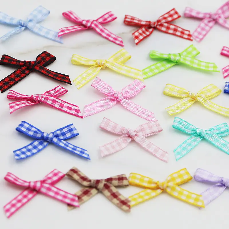 (100 Pcs/pack)35mm Plaid Bow Colorful Mini Ribbon Bows Gift Box Wedding Candy Box Packaging Decoration Handmade Retro Craft DIY