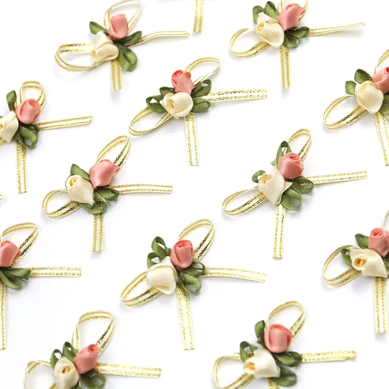 (20pcs/pack) 4.5cm Rose Bud Bow White Pink 2 Rose Bows Wedding Gift Box Hair Accessories Home Christmas Bows Decoration