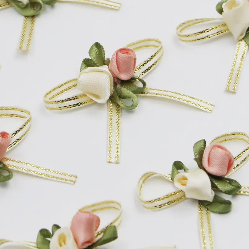 (20pcs/pack) 4.5cm Rose Bud Bow White Pink 2 Rose Bows Wedding Gift Box Hair Accessories Home Christmas Bows Decoration
