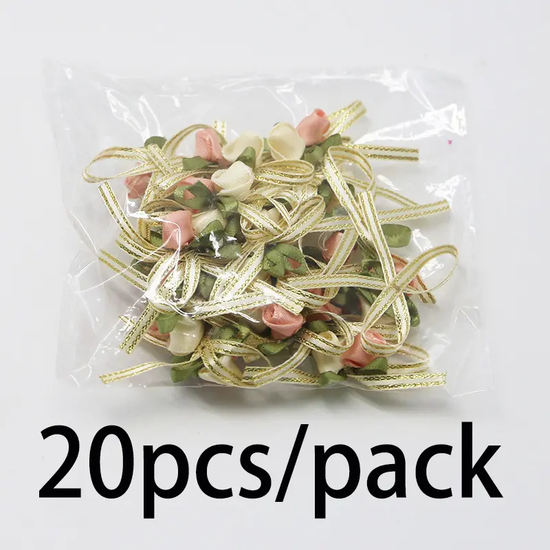 (20pcs/pack) 4.5cm Rose Bud Bow White Pink 2 Rose Bows Wedding Gift Box Hair Accessories Home Christmas Bows Decoration