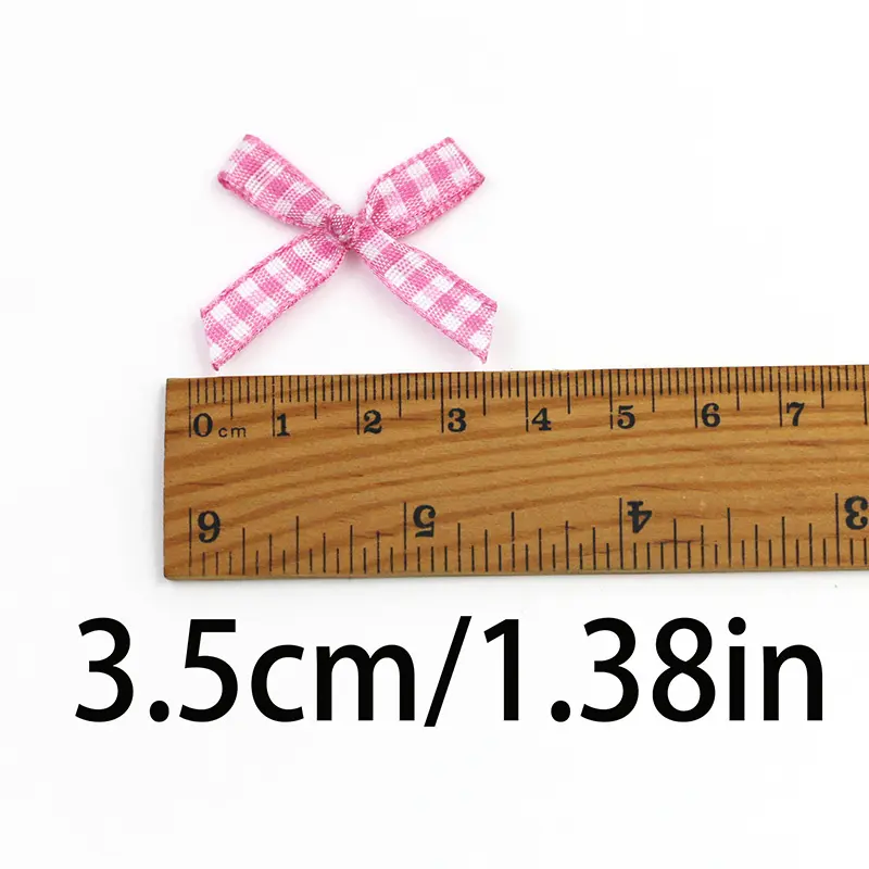 (100 Pcs/pack)35mm Plaid Bow Colorful Mini Ribbon Bows Gift Box Wedding Candy Box Packaging Decoration Handmade Retro Craft DIY