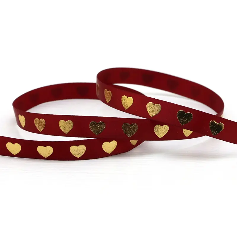 (10meters/roll)1cm Hot Stamping Peach Heart Ribbon Love Ribbons Valentine's Day Packaging Handmade Gift Packaging Decoration DIY